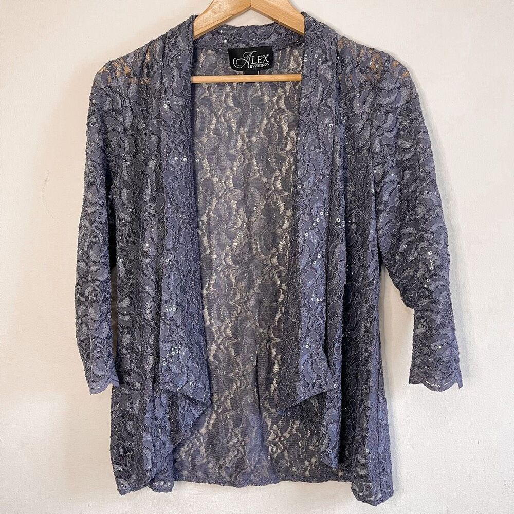 Alex Evenings Pewter Sequin Blazer‎ Size 8